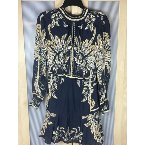 REISS Maria Mini Silk Dress Blue Sz 0 EU 32 Designer Party Wedding Pleated Lux - Picture 2 of 9